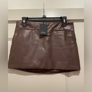 NBD Brown Leather Skirt from Revolve